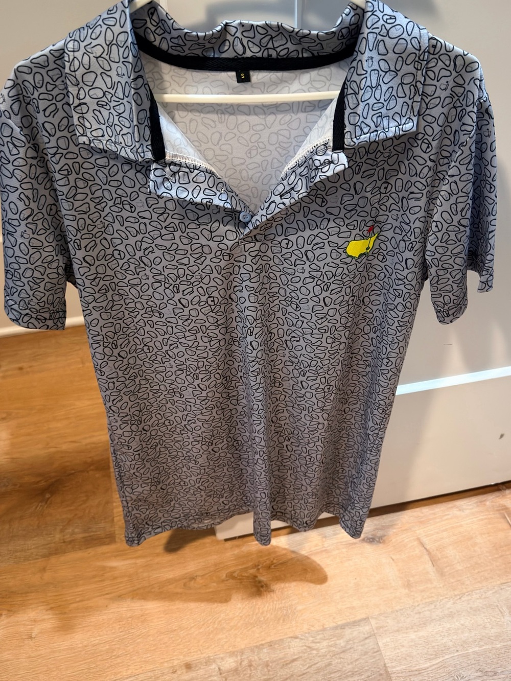 Men's Grey Patterned Polo Shirt with Yellow Accent